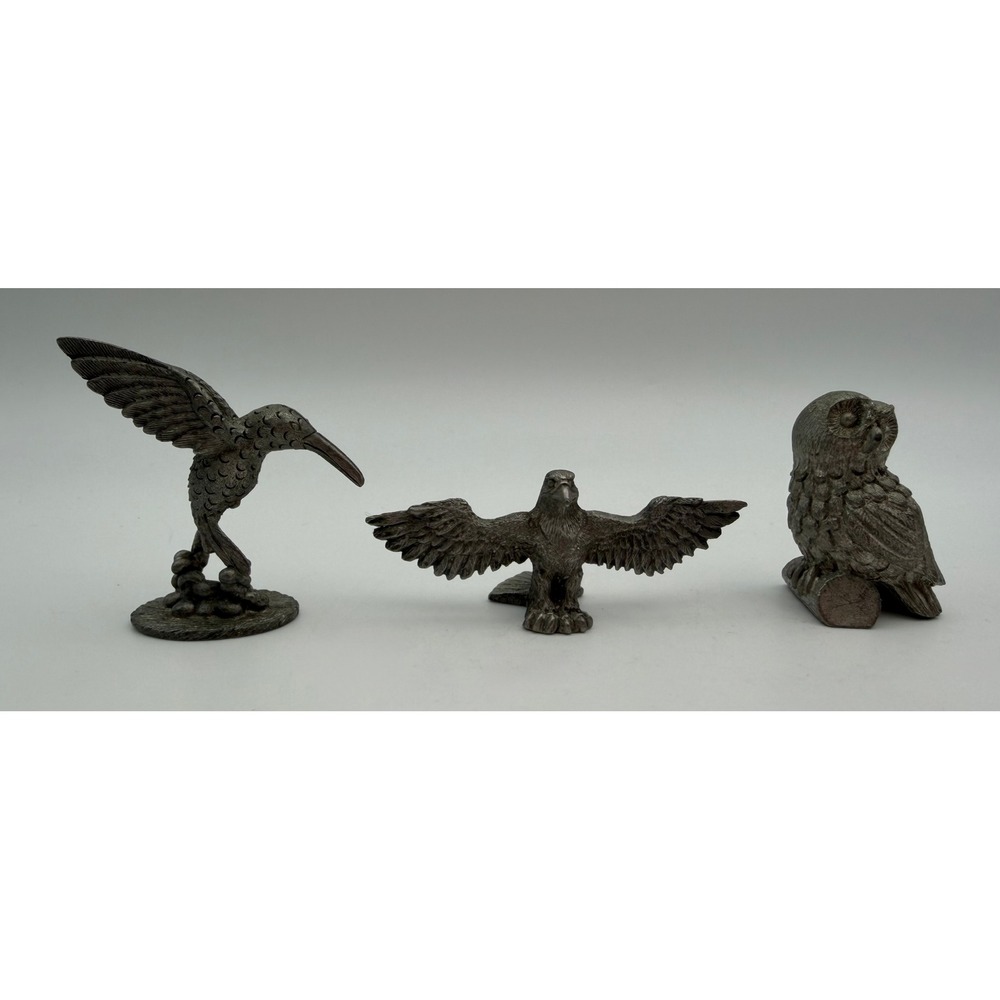 Vintage Spoontiques Pewter Bird Figurines Hummingbird Eagle Owl P280 P155 2036